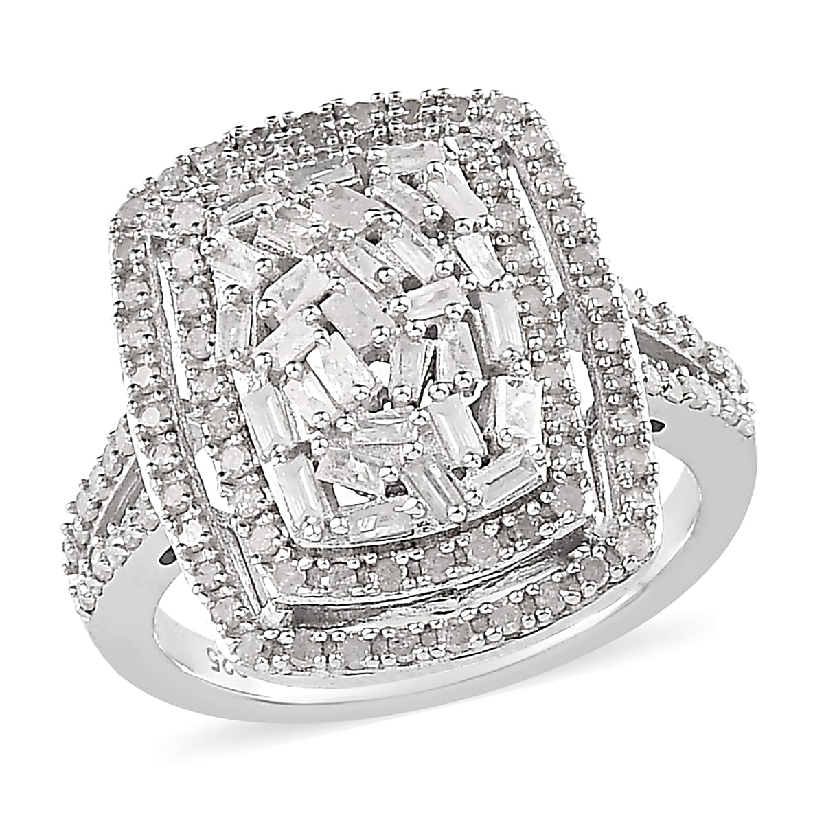TLV Diamond Cocktail Ring in Platinum Over Sterling Silver (Size 10.0) 1.00 ctw
