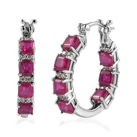 TLV Asscher Cut Masoala Sapphire, Natural White Zircon Inside Out Hoop Earrings in Platinum Over Sterling Silver 7.65 ctw