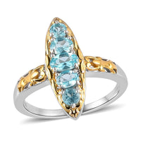 Madagascar Paraiba Apatite Elongated Ring in Vermeil Yellow Gold and Platinum Over Sterling Silver 0.75 ctw