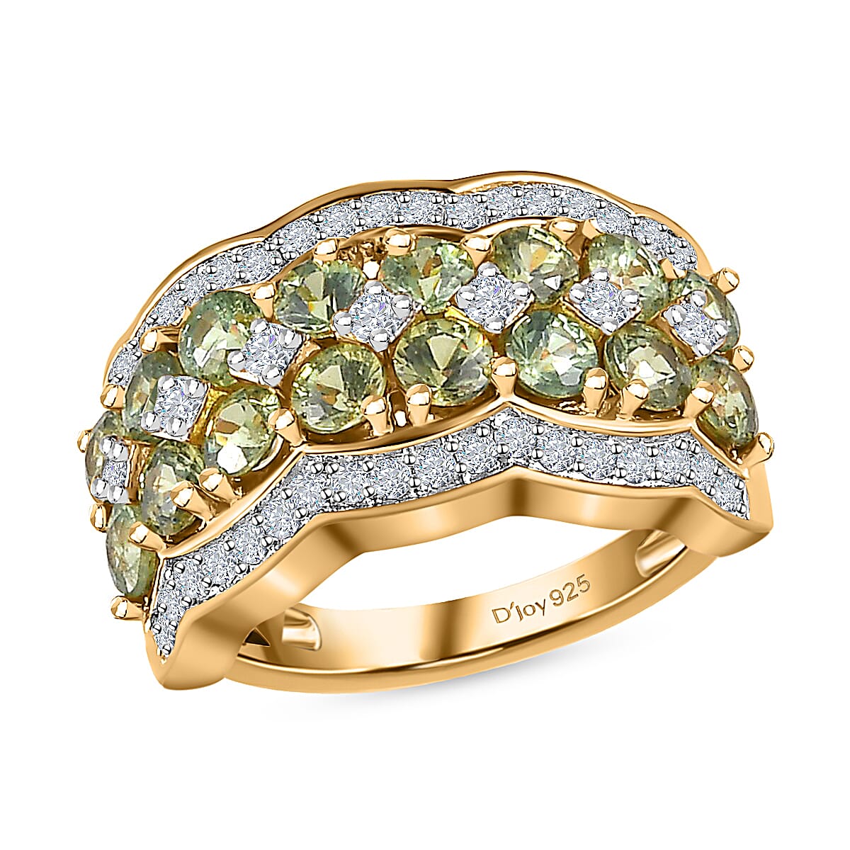 Natural Ambanja Demantoid Garnet, Natural White Zircon Ring in Vermeil YG Over Sterling Silver (Size 10.0) 3.25 ctw