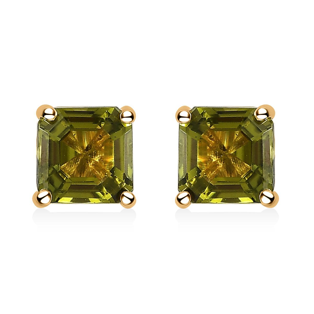 LUXORO 10K Yellow Gold Asscher Cut Premium AMERICAN Natural Arizona Peridot Solitaire Stud Earrings 1.35 ctw