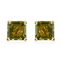 LUXORO 10K Yellow Gold Asscher Cut Premium AMERICAN Natural Arizona Peridot Solitaire Stud Earrings 1.35 ctw
