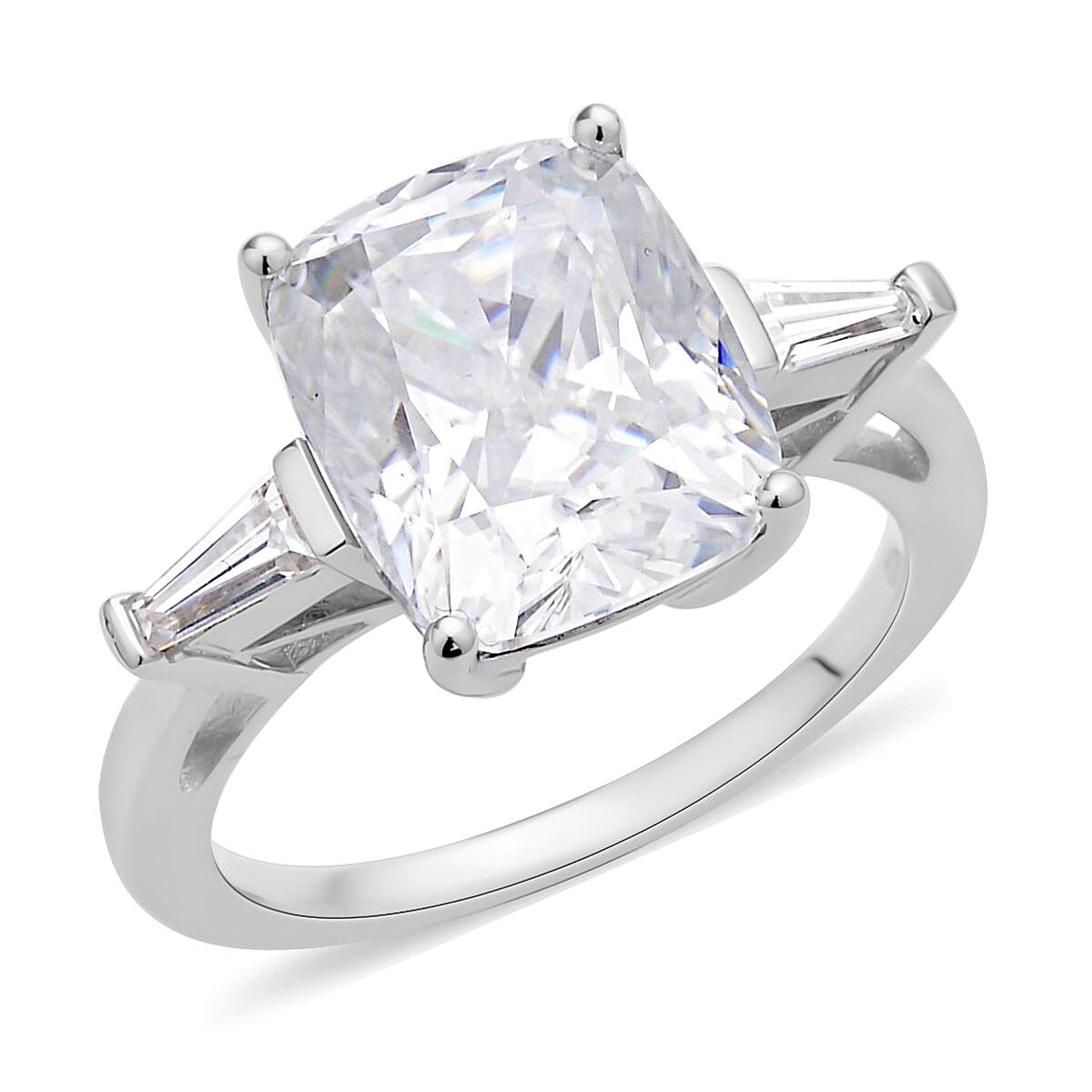 Crushed Ice Cut Moissanite Ring in Rhodium Over Sterling Silver (Size 10.0) 6.50 ctw