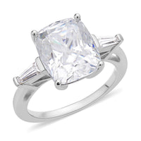Crushed Ice Cut Moissanite Ring in Rhodium Over Sterling Silver (Size 10.0) 6.50 ctw