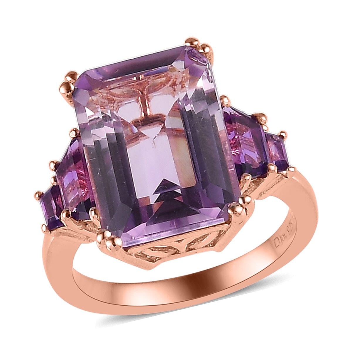 Rose De France Amethyst, Amethyst Ring in Vermeil RG Over Sterling Silver (Size 10.0) 7.65 ctw