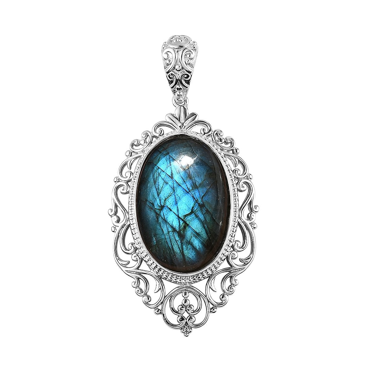 Malagasy Labradorite Solitaire Pendant in Platinum Over Copper with Magnet 37.40 ctw