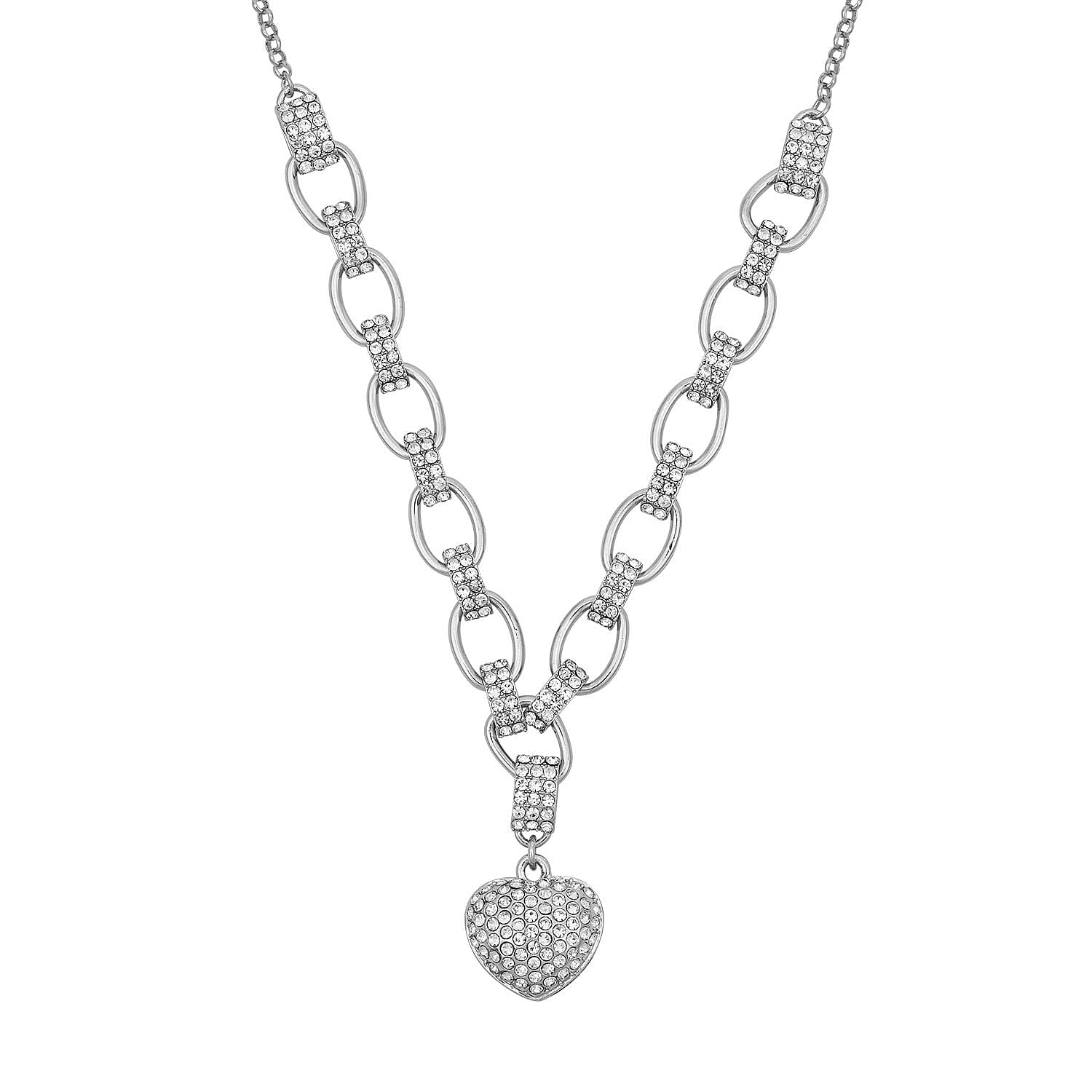Austrian Crystal Heart Necklace 20-22 Inches in Silvertone