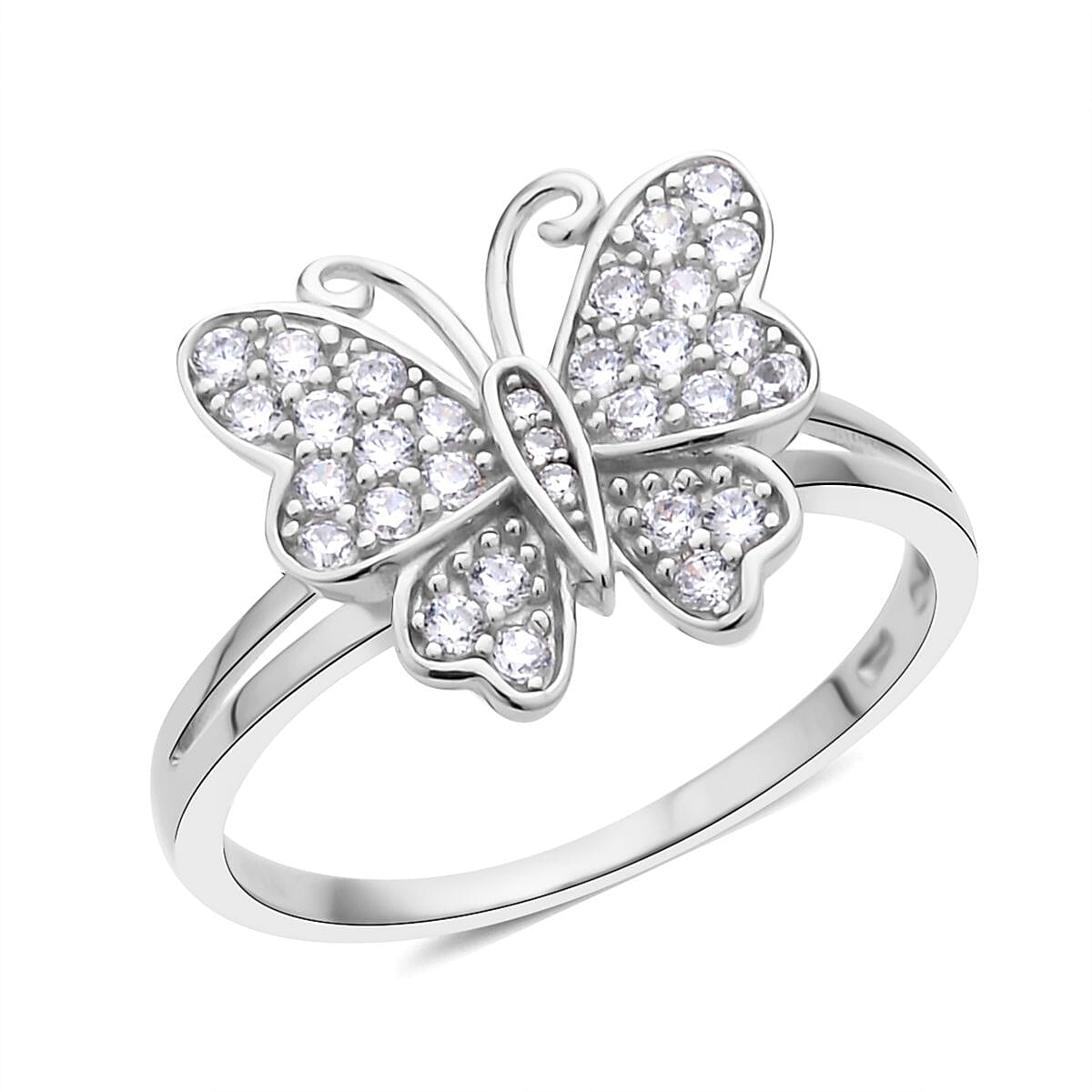Simulated Diamond Butterfly Ring in Rhodium Over Sterling Silver 0.50 ctw