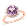 Premium Martha Rocha Kunzite and Moissanite Halo Ring in Vermeil Rose Gold Over Sterling Silver 3.75 ctw - Sticky add to cart bar