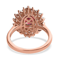Natural Tanzanian Wine Garnet and Natural White Zircon Sunburst Ring in Vermeil Rose Gold Over Sterling Silver 3.60 ctw