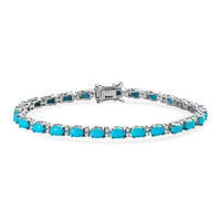 Premium American Natural Sleeping Beauty Turquoise and Natural White Zircon Tennis Bracelet in Platinum Over Sterling Silver (6.50 In) 9.70 Grams 10.25 ctw