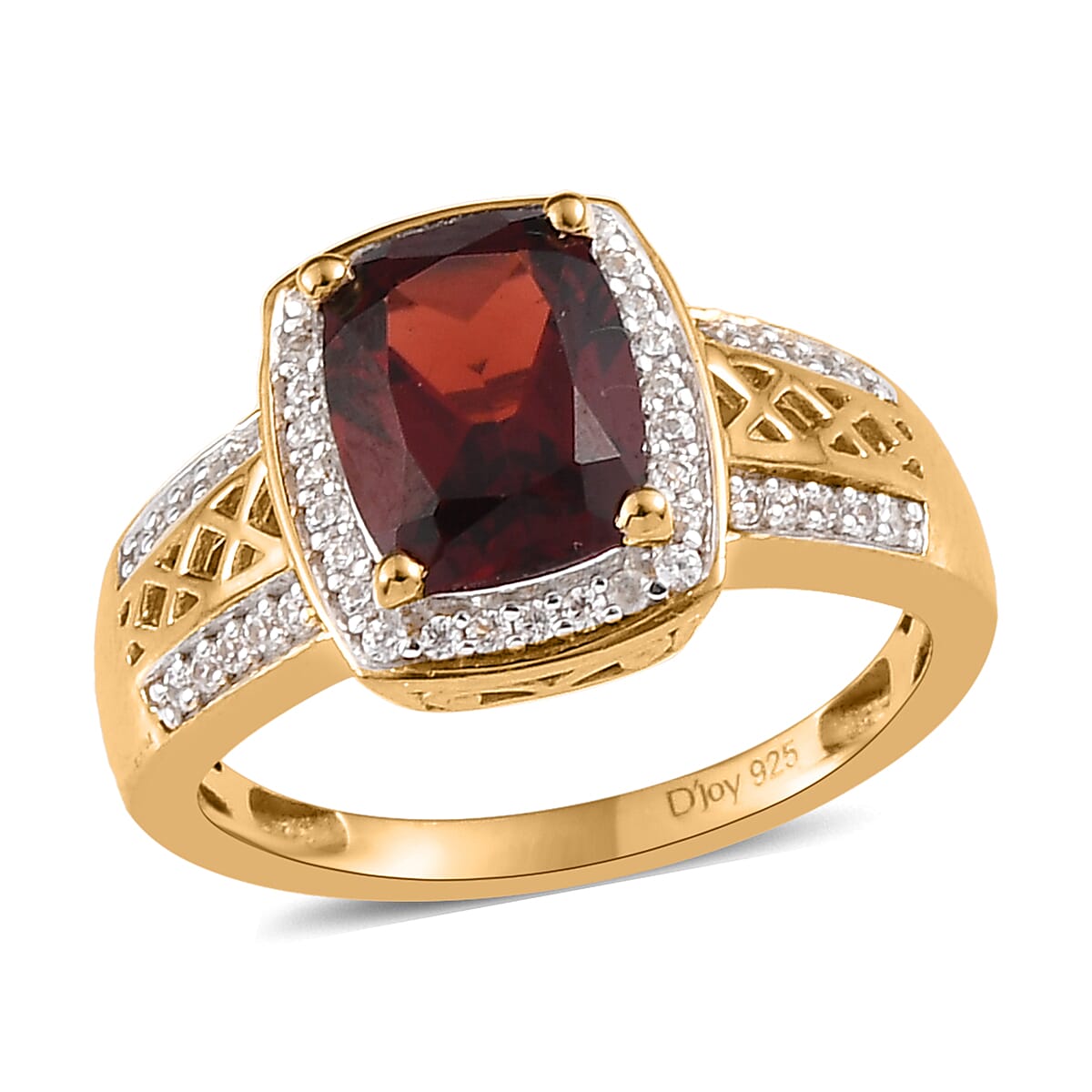 Mozambique Garnet, Natural White Zircon Ring in Vermeil YG Over Sterling Silver (Size 10.0) 2.75 ctw