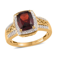 Mozambique Garnet, Natural White Zircon Ring in Vermeil YG Over Sterling Silver (Size 10.0) 2.75 ctw