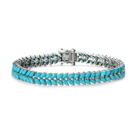 TLV American Natural Sleeping Beauty Turquoise Double Row Bracelet in Platinum Over Sterling Silver (8.00 In) (14.30 g) 16.50 ctw