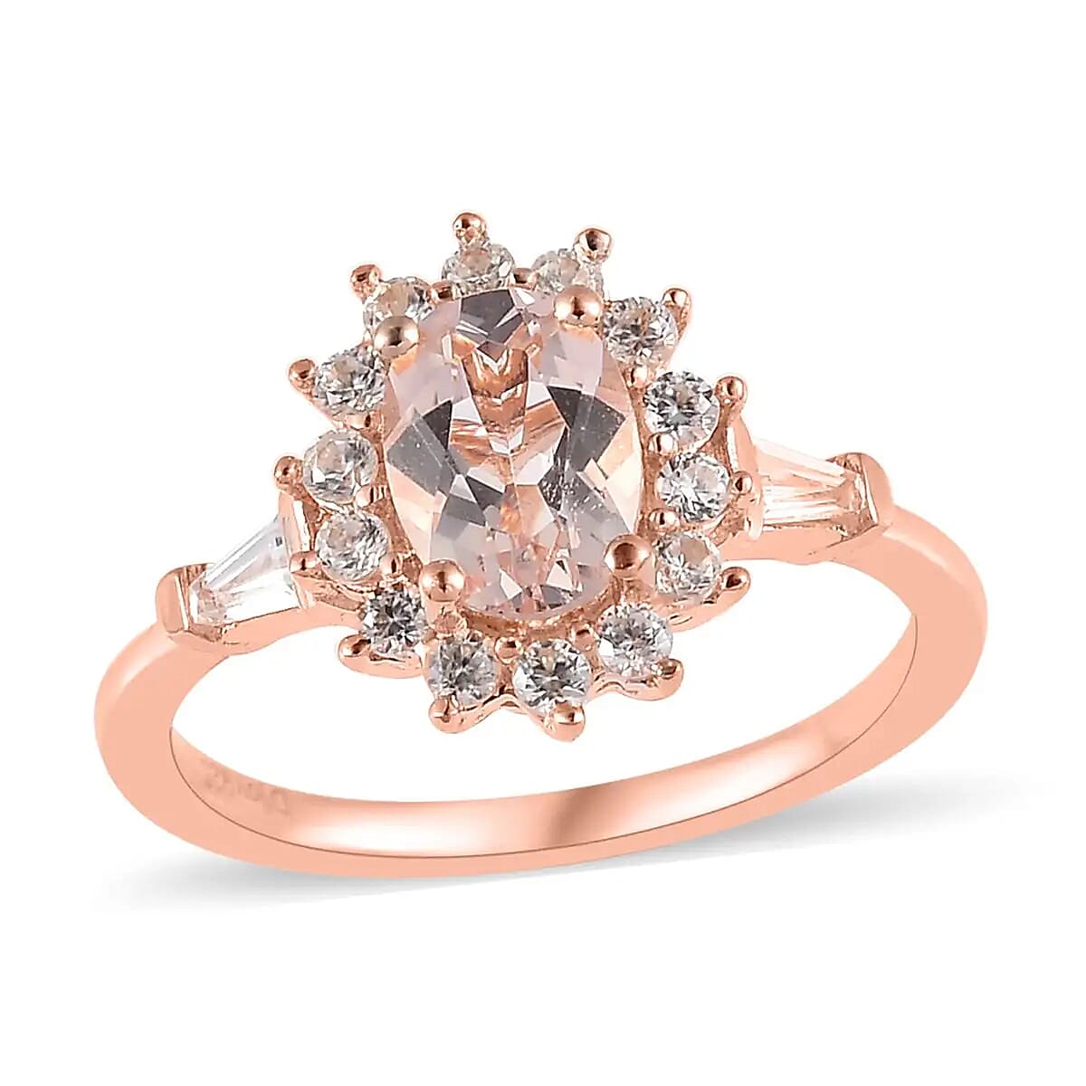 Marropino Morganite and Natural White Zircon Sunburst Ring in Vermeil Rose Gold Over Sterling Silver 1.35 ctw