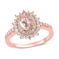Premium Marropino Morganite, Moissanite Sunburst Ring in Vermeil RG Over Sterling Silver (Size 10.0) 1.50 ctw