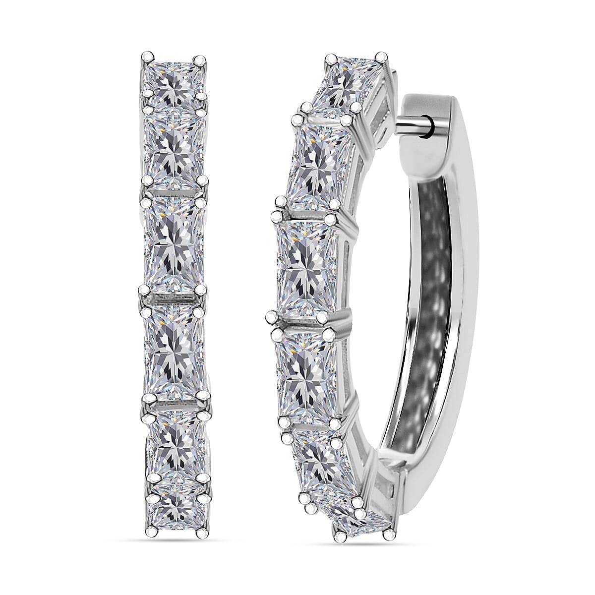 Radiant Cut Moissanite Hoop Earrings in Platinum Over Sterling Silver 3.25 ctw