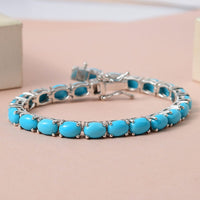 Premium American Natural Sleeping Beauty Turquoise Tennis Bracelet in Platinum Over Sterling Silver (6.50 In) 10.50 Grams 16.00 ctw