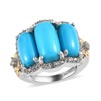 Sleeping Beauty Turquoise and White Zircon Ring in Vermeil Yellow Gold and Platinum Over Sterling Silver 5.85 ctw