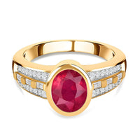 Niassa Ruby (FF) and White Zircon Ring in 14K YG Over Sterling Silver (Size 10.0) 3.09 ctw