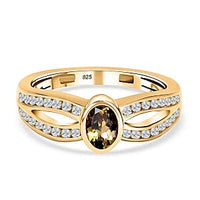 Natural Golden Tanzanite and White Zircon 0.88 ctw Ring in Vermeil Yellow Gold Over Sterling Silver (Size 10)