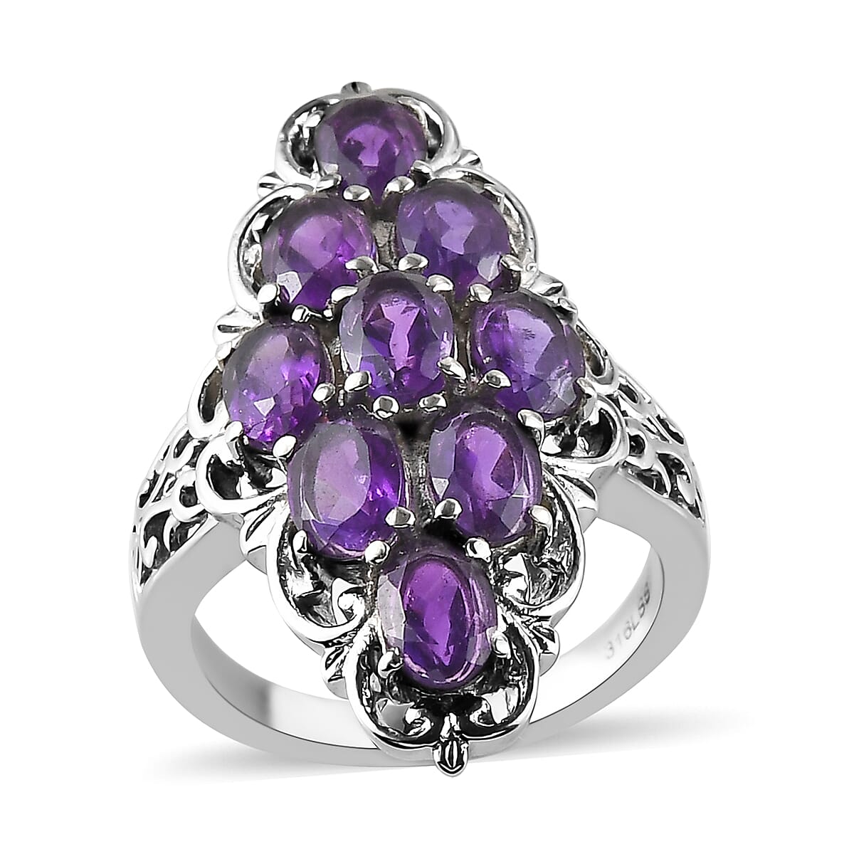 Amethyst Elongated Ring in Stainless Steel 4.00 ctw
