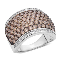 Simulated Champagne and White Diamond Ring in Rhodium and Silvertone 1.50 ctw