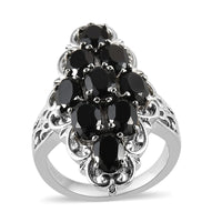 Natural Thai Black Spinel Elongated Ring in Stainless Steel 5.50 ctw
