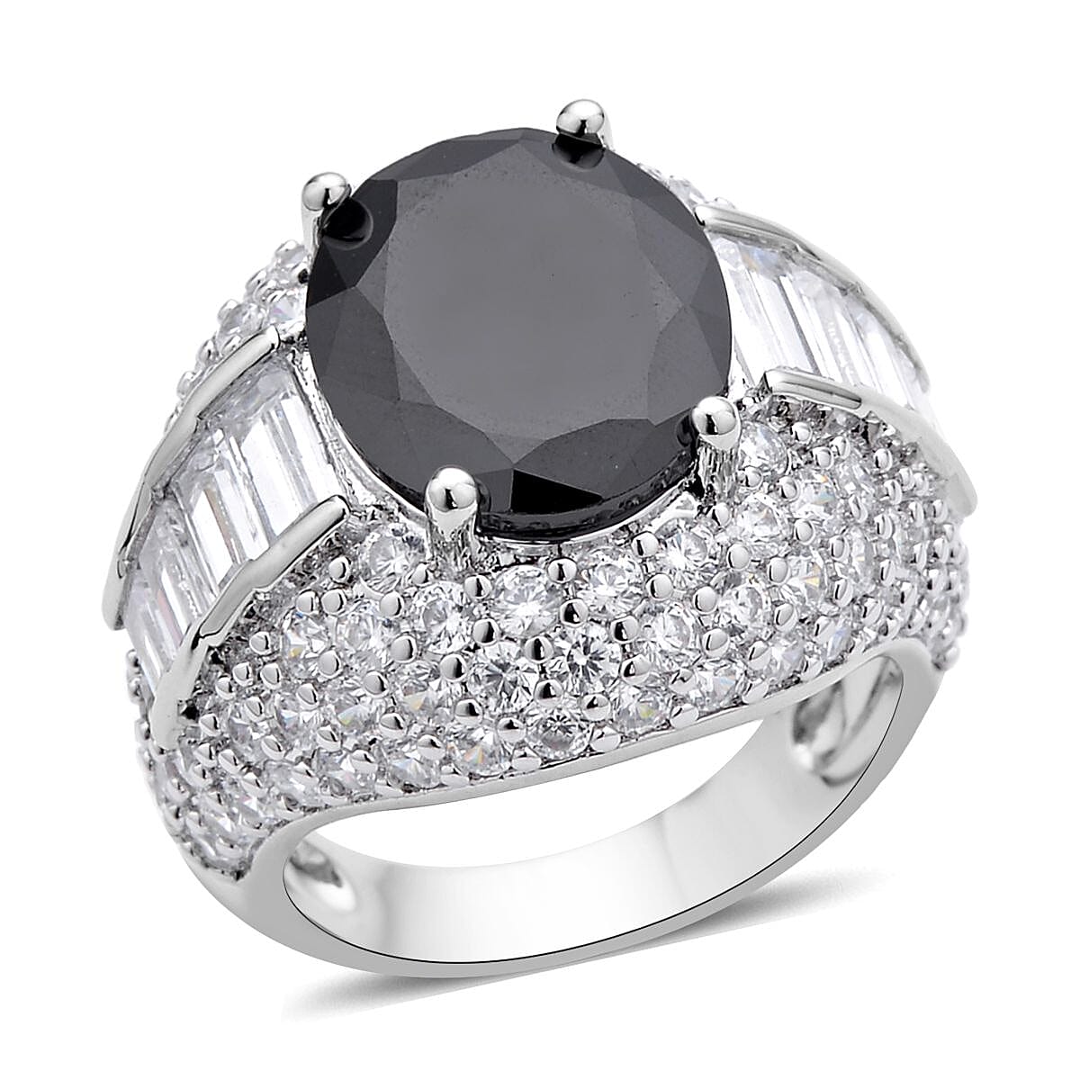 Simulated Purple and White Diamond Ring in Silvertone 12.00 ctw