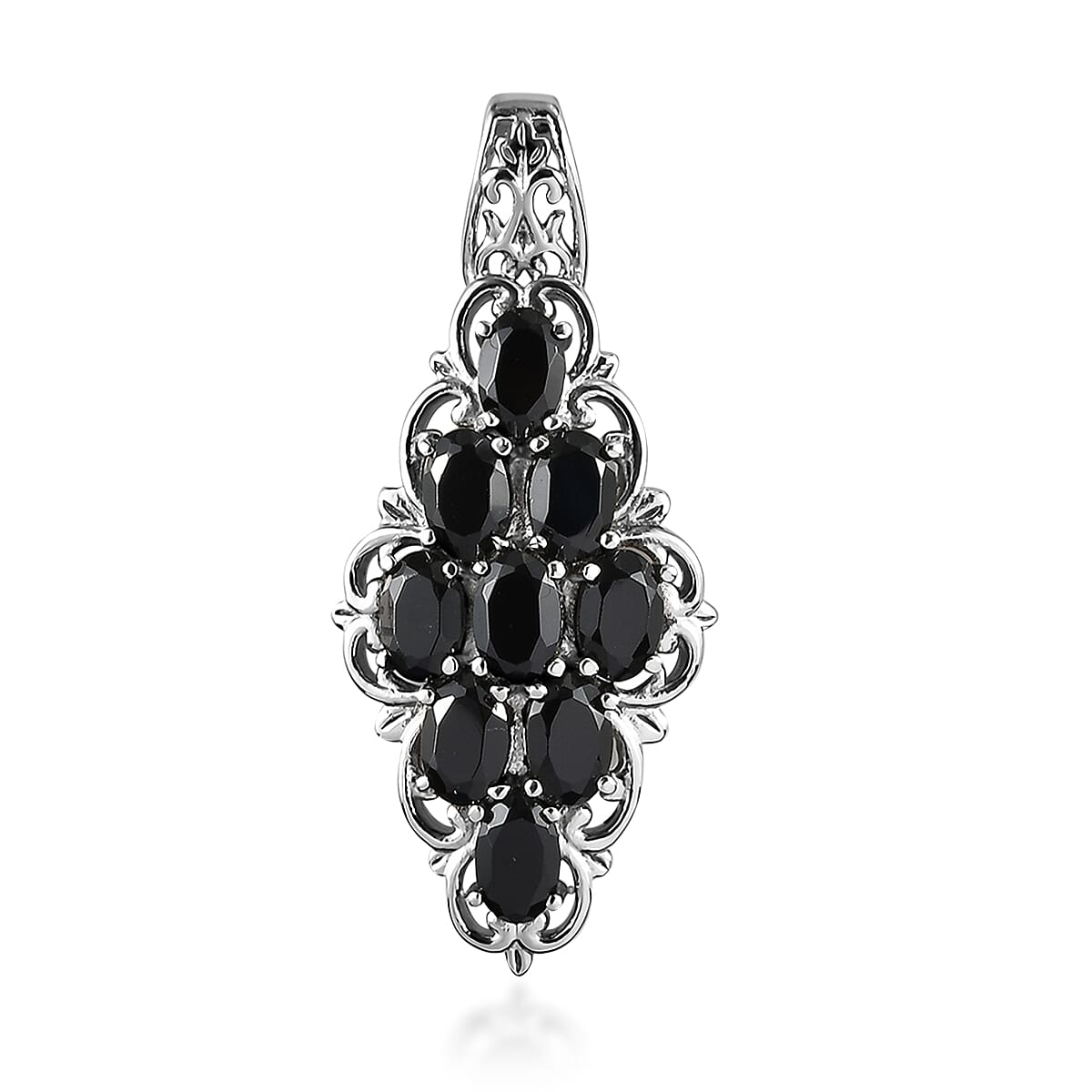 Natural Thai Black Spinel Elongated Pendant in Stainless Steel 4.00 ctw
