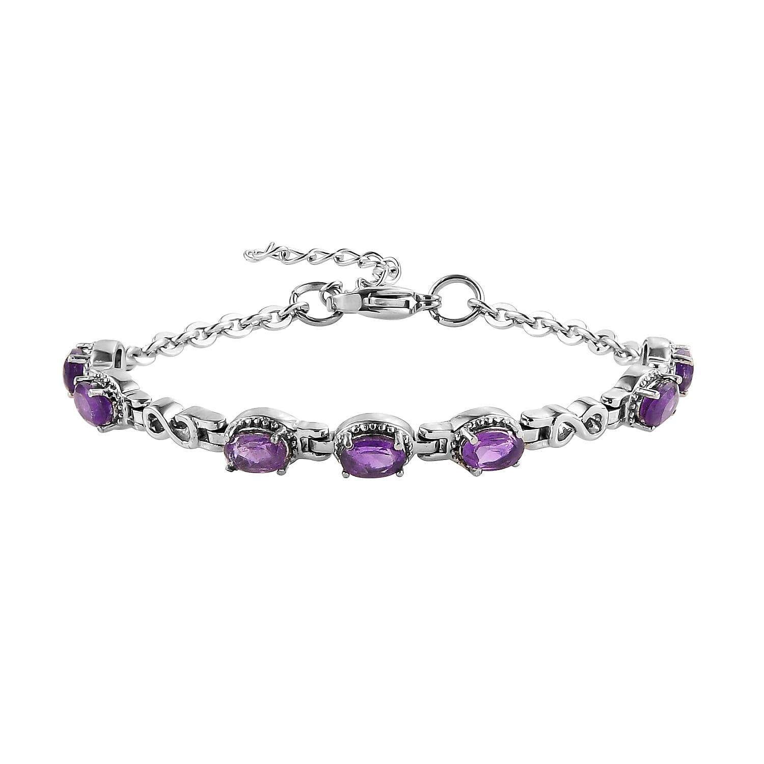 Amethyst Bracelet in Stainless Steel (6.50 In) 3.40 ctw