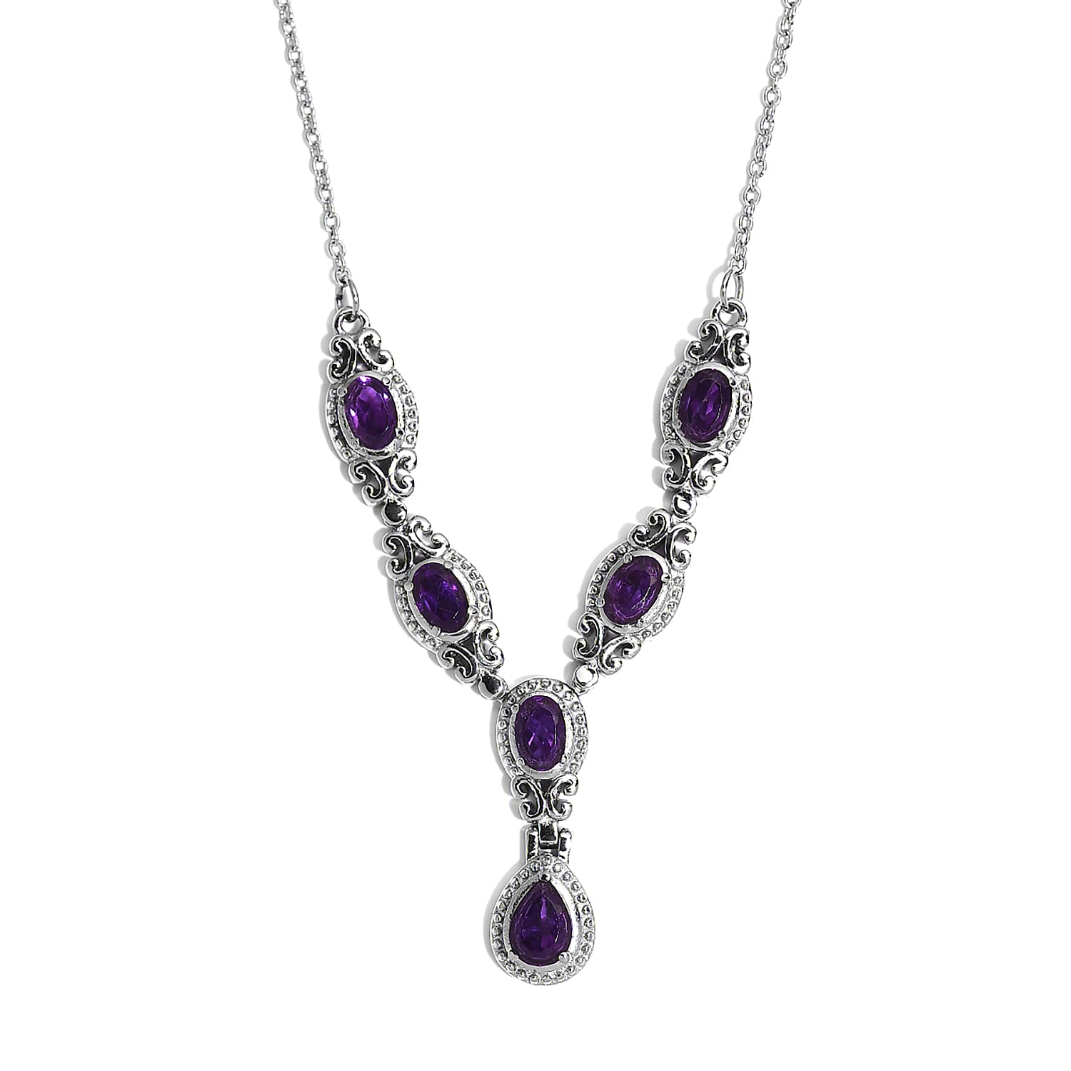 Amethyst Necklace 18 Inches in Stainless Steel 2.60 ctw