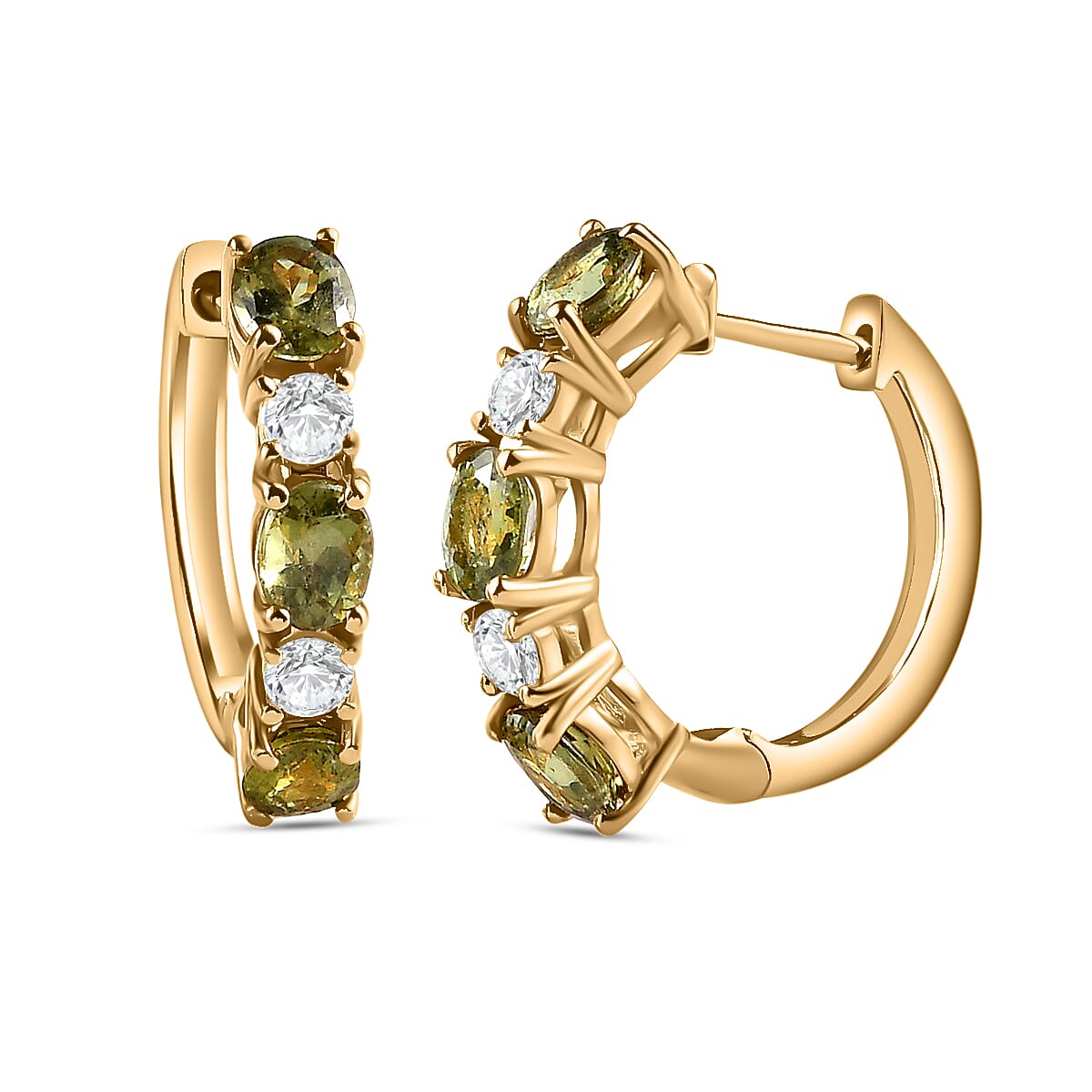 Ambanja Demantoid Garnet and Moissanite 3.25 ctw Hoop Earrings in Vermeil Yellow Gold Over Sterling Silver