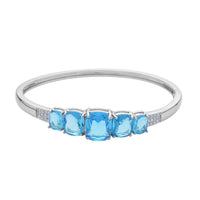 Simulated Aquamarine and Simulated Diamond Bangle Bracelet in Silvertone (6.50 In) 0.55 ctw