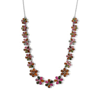 TLV Multi-Tourmaline Floral Necklace (18 Inches) in Platinum Over Sterling Silver (19.20 g) 26.15 ctw