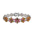Multi-Tourmaline Floral Bracelet in Platinum Over Sterling Silver (7.25 In) 16 Grams 19.35 ctw - Sticky add to cart bar