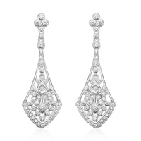 Simulated Diamond Dangle Earrings in Silvertone 2.00 ctw