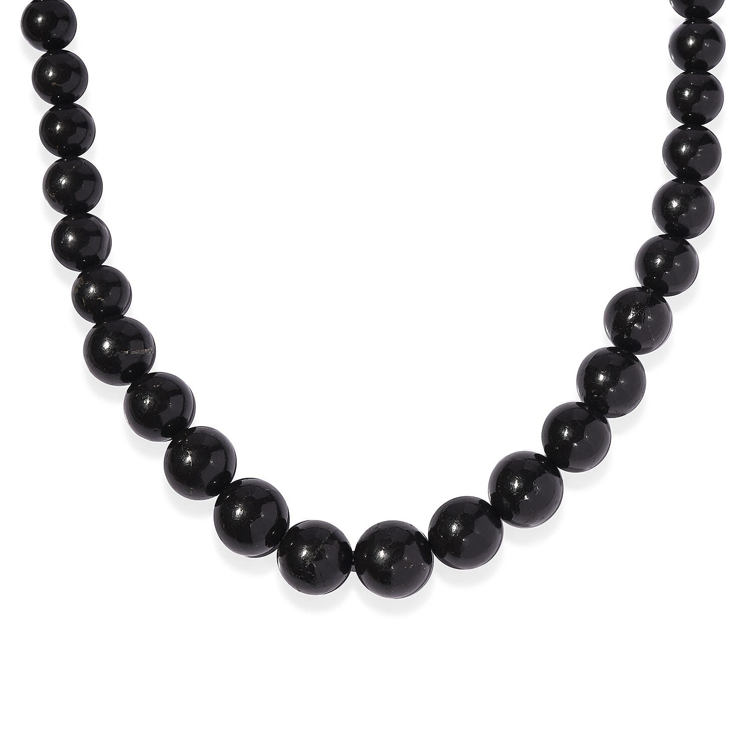 Black Shungite Beaded Necklace 20 Inches in Sterling Silver 363.00 ctw