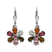Multi-Tourmaline Floral Earrings in Platinum Over Sterling Silver 4.25 ctw