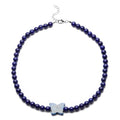 Lapis Lazuli Beaded Butterfly Necklace 18-20 Inches in Silvertone 258.00 ctw - Sticky add to cart bar
