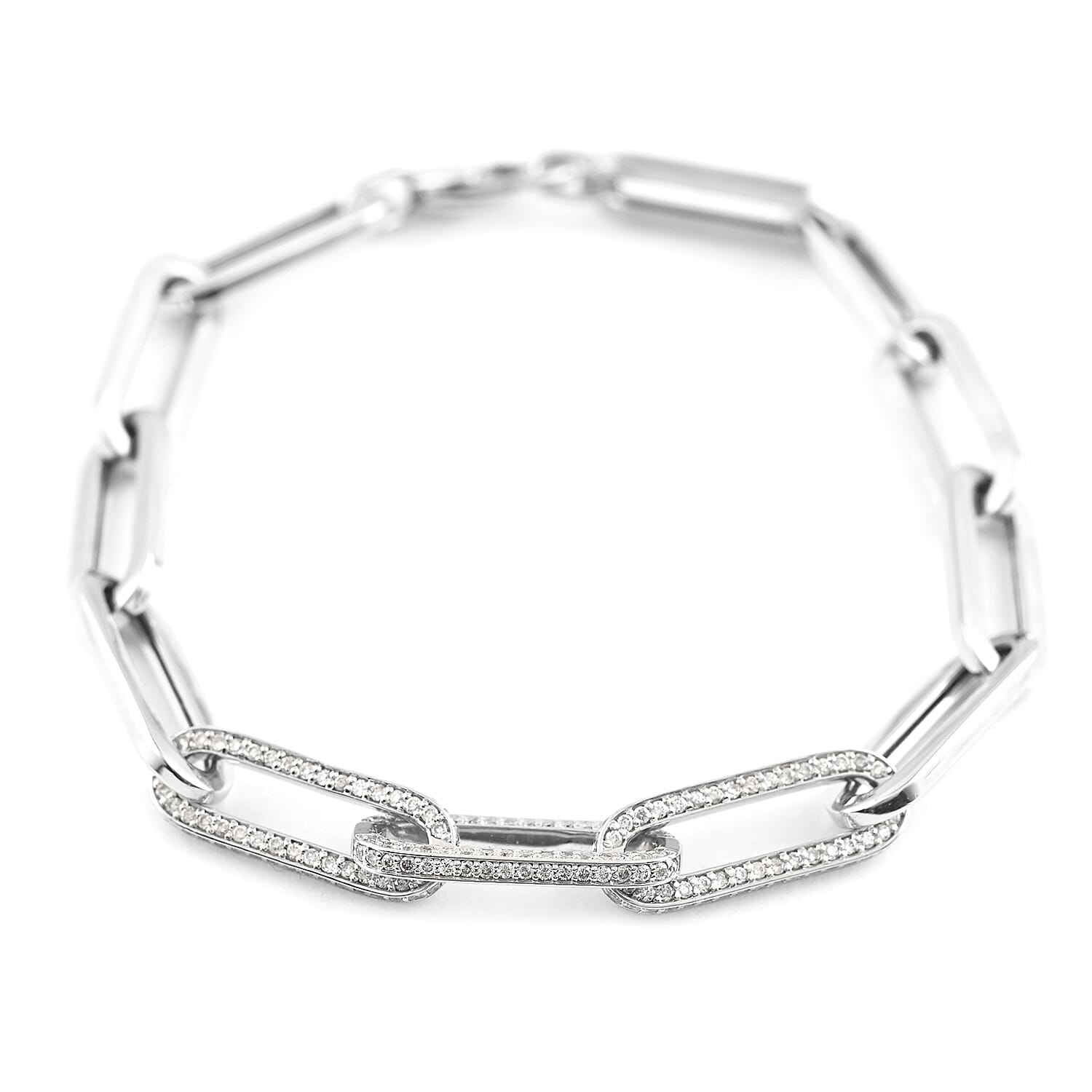 14K White Gold Diamond Paperclip Bracelet (7.50 In) 7.60 Grams 1.40 ctw