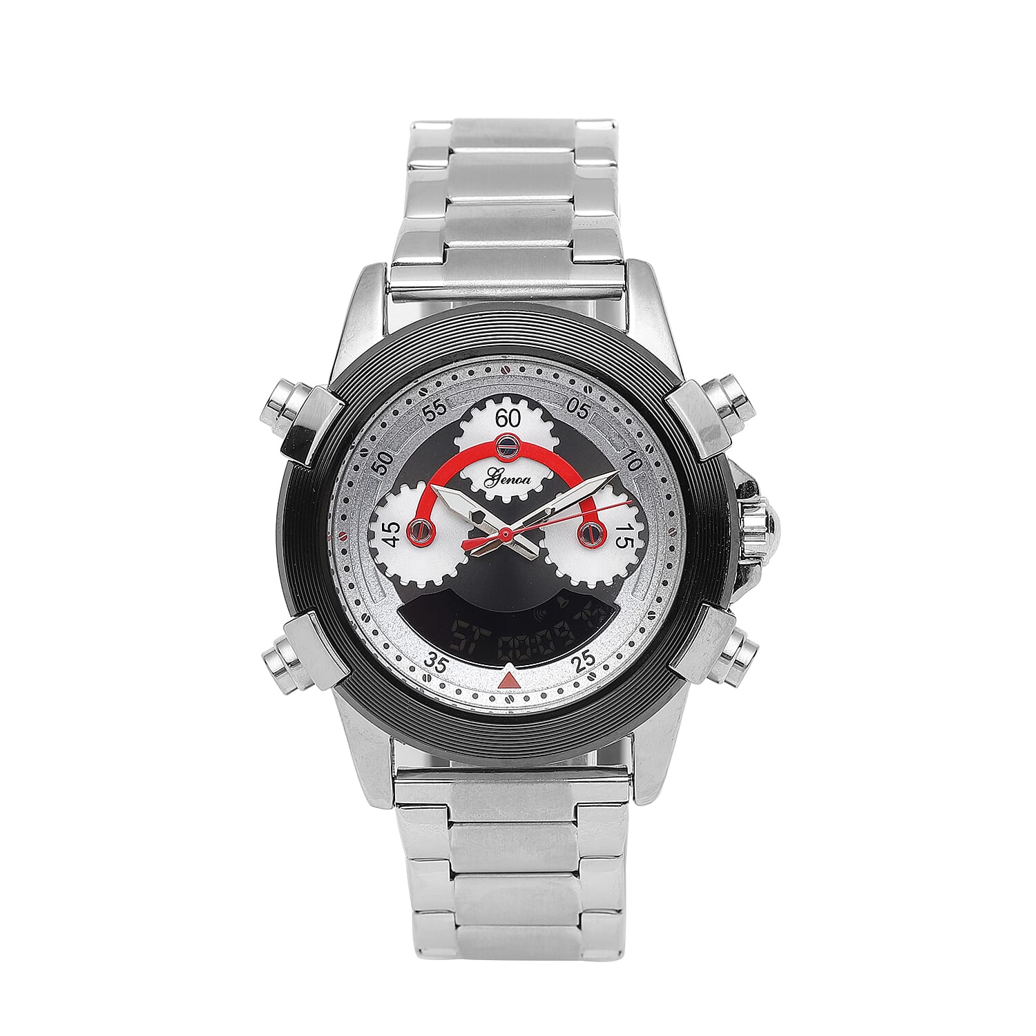 GENOA Japanese and Eletronic Movement Multi Functional Watch in Stainless Steel Strap