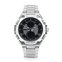 GENOA Japanese and Electronic Movement Multifunctional Key Silver Dial Watch in Stainless Steel Strap