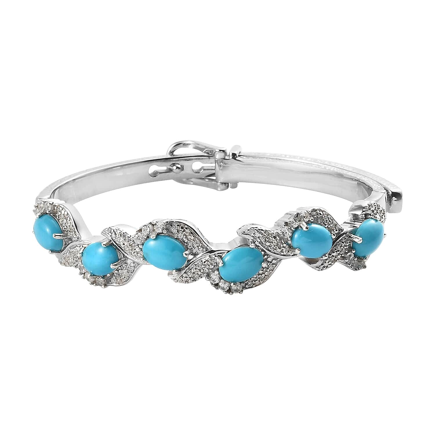 American Natural Sleeping Beauty Turquoise Buckle Bangle Bracelet in Sterling Silver| Turquoise Bracelet|Silver Bracelet For Women  (6.25 In) 32.40 Grams 7.10 ctw