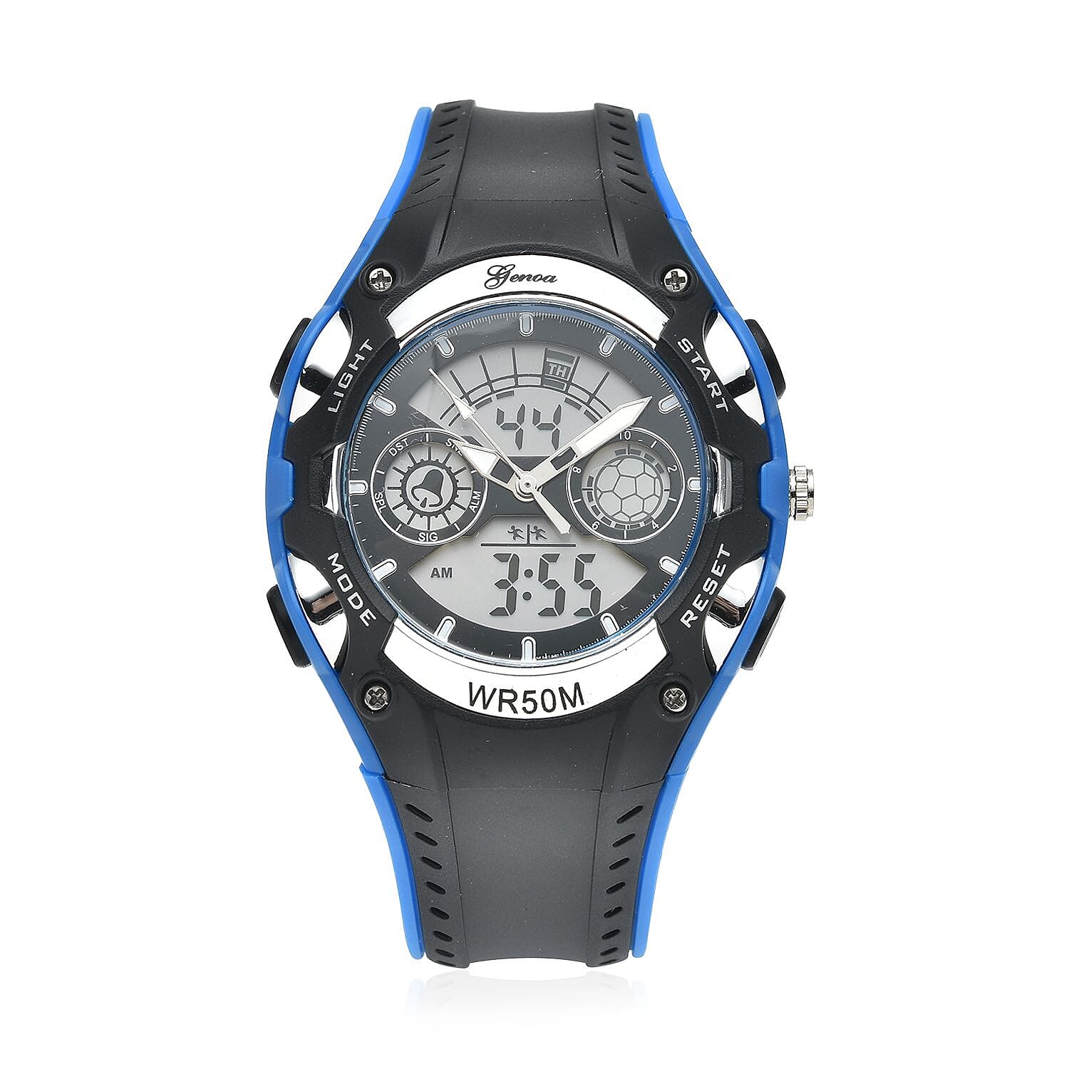 GENOA Japanes and Electronic Movement Multi Functional Watch with Blue and Black Strap (5.50-7.50Inches) (42mm)