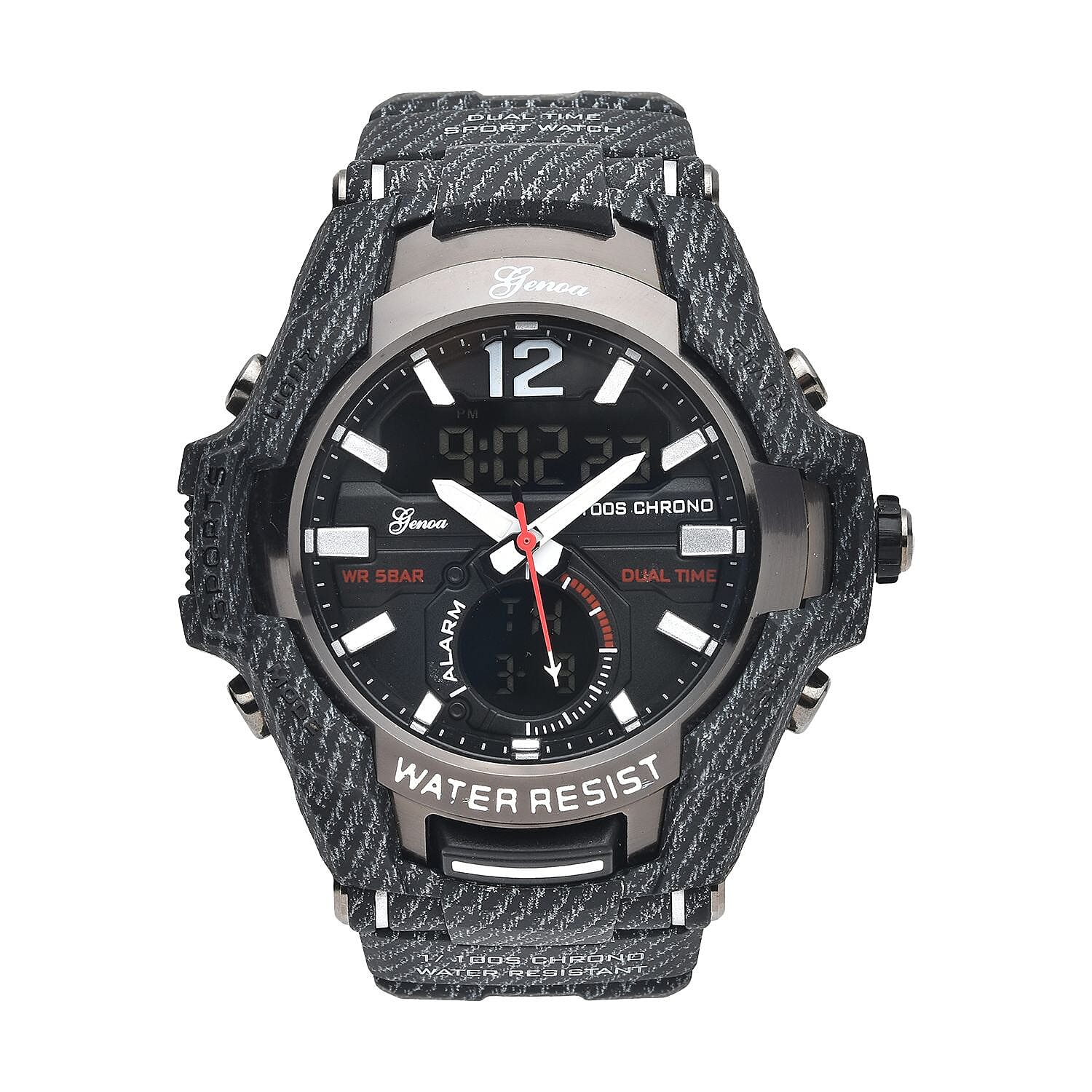 GENOA Japanes and Electronic Movement Multi Functional Sport Watch with Black Strap (6.50-8.50Inches) (52mm)