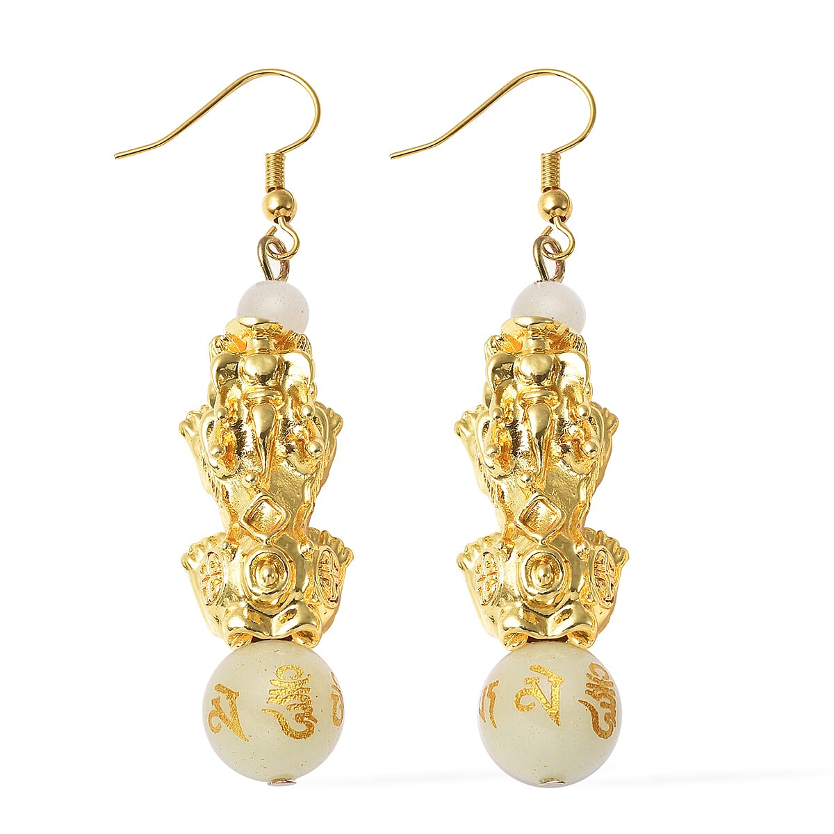 Feng Shui Gold Sandstone Beaded Pi xiu Earrings in Goldtone 25.00 ctw