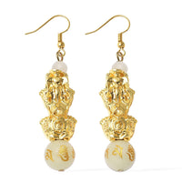Feng Shui Gold Sandstone Beaded Pi xiu Earrings in Goldtone 25.00 ctw