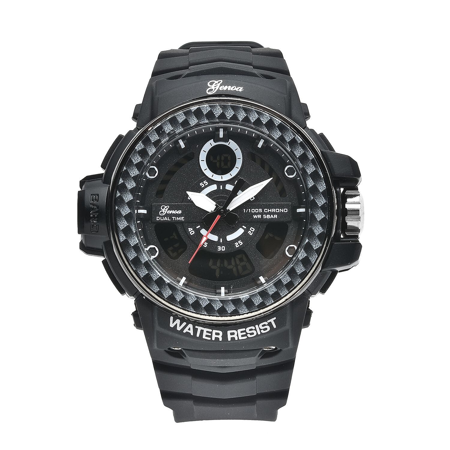 GENOA Miyota Japanese and Electronic Movement Multi Functional Watch with Black Strap (44.70mm) (7.5-9.0 Inch)