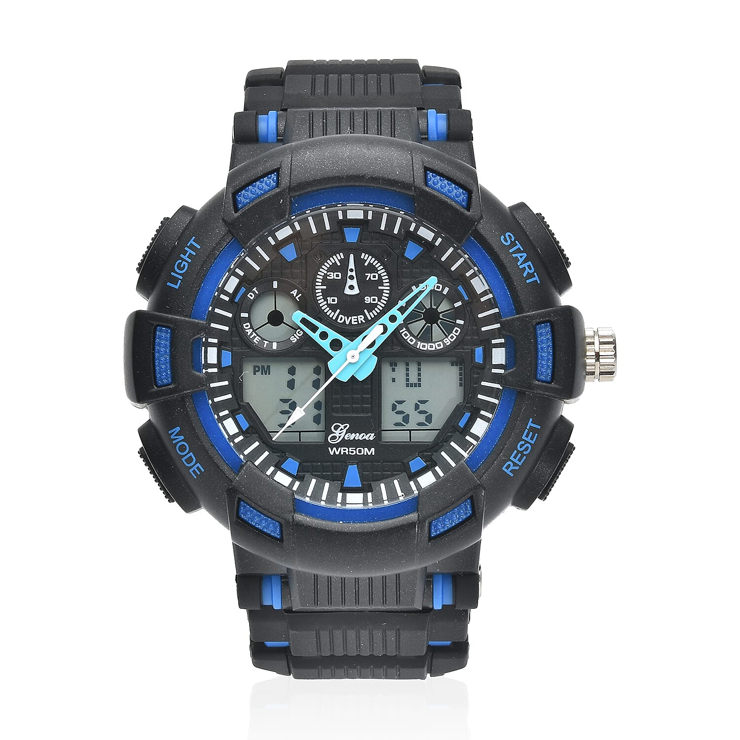 GENOA Japanese and Electronic Movement Watch with Black and Blue Silicone Strap